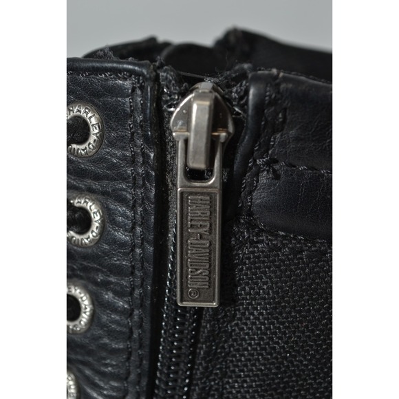 Harley Davidson Biker Boots Mens 9.5 Black 95138 Leather Cap Toe Zip Up/ Lace Up - Picture 7 of 12